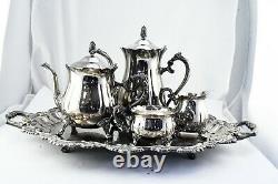 Silver Plate Complete 6pc. Floral Coffee and Tea Set