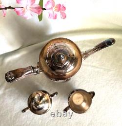 Silver Plate Oneida Tea Pot Coffee Pot, Creamer & Sugar Bowl (4 pcs) Vintage