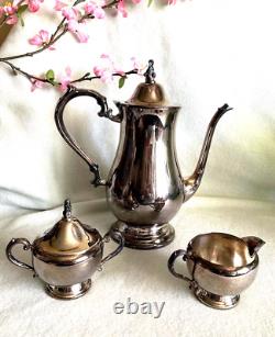 Silver Plate Oneida Tea Pot Coffee Pot, Creamer & Sugar Bowl (4 pcs) Vintage