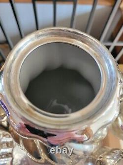 Silver Plate Over Ceramic Coffee & Tea Set w Silver Plated Tray & Pot Coozies