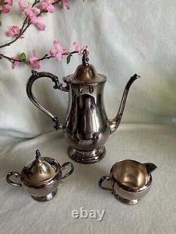 Silver Plate Tea Coffee Pot, Creamer & Sugar Bowl Oneida USA