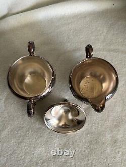 Silver Plate Tea Coffee Pot, Creamer & Sugar Bowl Oneida USA