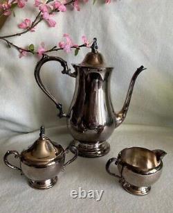 Silver Plate Tea Coffee Pot, Creamer & Sugar Bowl Oneida USA