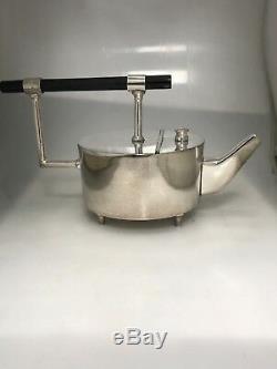 Silver Plate Tea Pot Christopher Dresser Design Round Teapot of Art Deco Style