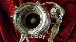 Silver Plate Tipping Tea/coffee Pot Server & Warmer With Stand & Burner 14 Tall