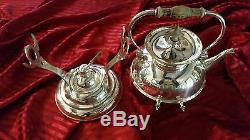 Silver Plate Tipping Tea/coffee Pot Server & Warmer With Stand & Burner 14 Tall