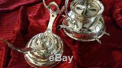 Silver Plate Tipping Tea/coffee Pot Server & Warmer With Stand & Burner 14 Tall