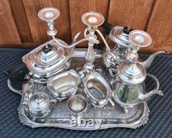 Silver Plate Viners Sheffield Tea Coffee Sugar Candle Harbour Large Tray 9 ITEMS