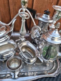 Silver Plate Viners Sheffield Tea Coffee Sugar Candle Harbour Large Tray 9 ITEMS