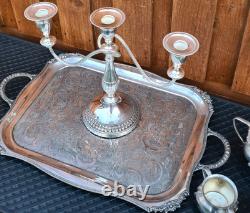 Silver Plate Viners Sheffield Tea Coffee Sugar Candle Harbour Large Tray 9 ITEMS