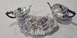 Silver Plate tea set with Tray Six Division Toast Rack Floral Tray x 6