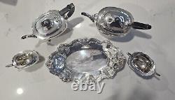 Silver Plate tea set with Tray Six Division Toast Rack Floral Tray x 6