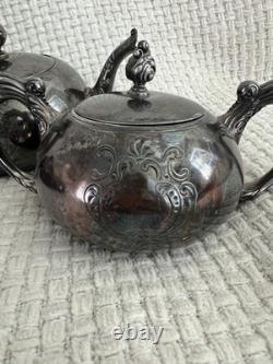 Silver Plated Coffee Tea Antique James W Tufts Quadruple Plate 4pc Serving. 4511