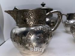 Silver Plated Coffee Tea Antique James W Tufts Quadruple Plate 4pc Serving VTG
