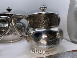 Silver Plated Coffee Tea Antique James W Tufts Quadruple Plate 4pc Serving VTG