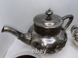 Silver Plated Coffee Tea Antique James W Tufts Quadruple Plate 4pc Serving VTG