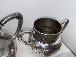 Silver Plated Coffee Tea Antique James W Tufts Quadruple Plate 4pc Serving VTG