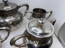 Silver Plated Coffee Tea Antique James W Tufts Quadruple Plate 4pc Serving VTG
