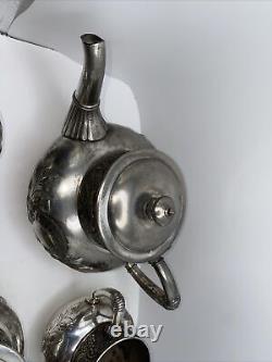 Silver Plated Coffee Tea Antique James W Tufts Quadruple Plate 4pc Serving VTG