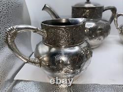 Silver Plated Coffee Tea Antique James W Tufts Quadruple Plate 4pc Serving VTG