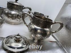 Silver Plated Coffee Tea Antique James W Tufts Quadruple Plate 4pc Serving VTG