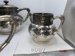 Silver Plated Coffee Tea Antique James W Tufts Quadruple Plate 4pc Serving VTG