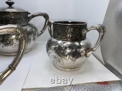 Silver Plated Coffee Tea Antique James W Tufts Quadruple Plate 4pc Serving VTG