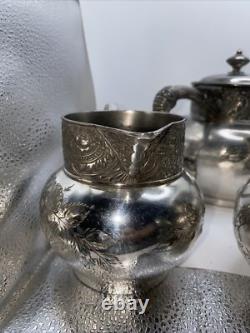 Silver Plated Coffee Tea Antique James W Tufts Quadruple Plate 4pc Serving VTG
