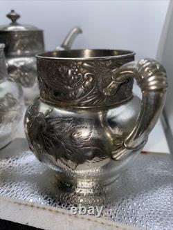 Silver Plated Coffee Tea Antique James W Tufts Quadruple Plate 4pc Serving VTG