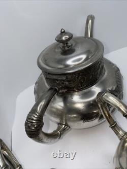 Silver Plated Coffee Tea Antique James W Tufts Quadruple Plate 4pc Serving VTG