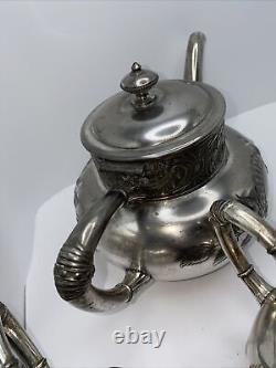Silver Plated Coffee Tea Antique James W Tufts Quadruple Plate 4pc Serving VTG