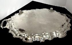 Silver Plated Serving Tray Etched Footed Handled Butlers Tea Coffee Silver Tray