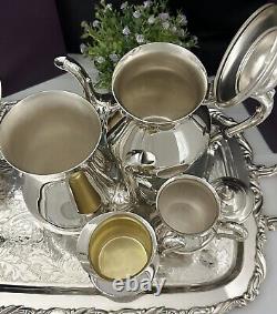 Silver Plated Tea & Coffee Service Set Vintage Sheridan Silver with Heirloom tray
