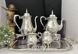 Silver Plated Tea & Coffee Service Set Vintage Sheridan Silver with Heirloom tray
