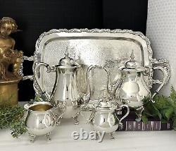 Silver Plated Tea & Coffee Service Set Vintage Sheridan Silver with Heirloom tray