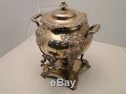 Silver Plated Tea Kettle/ Samovar/urn England 1850 Applied Grape & Vine With Tap