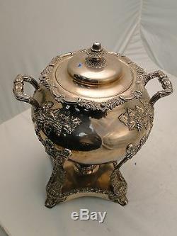 Silver Plated Tea Kettle/ Samovar/urn England 1850 Applied Grape & Vine With Tap