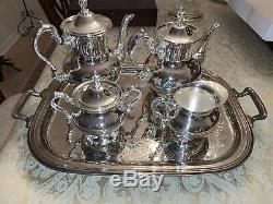 Silver Plated Tea Set. Coffee, Tea, Creamer, Sugar withLid and Serving Tray