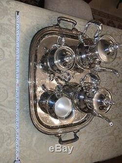Silver Plated Tea Set. Coffee, Tea, Creamer, Sugar withLid and Serving Tray