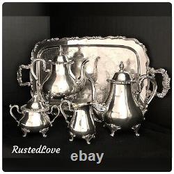 Silver Plated Tea Set Rogers Bro Rochelle 4 pieces with Oneida Tray Vintage