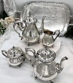 Silver Plated Tea Set Rogers Bro Rochelle 4 pieces with Oneida Tray Vintage