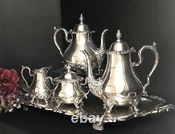 Silver Plated Tea Set Rogers Bro Rochelle 4 pieces with Oneida Tray Vintage