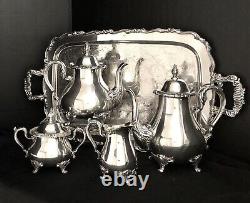 Silver Plated Tea Set Rogers Bro Rochelle 4 pieces with Oneida Tray Vintage