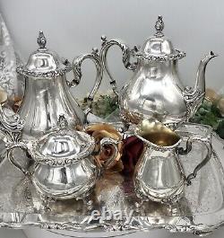 Silver Plated Tea Set Rogers Bro Rochelle 4 pieces with Oneida Tray Vintage