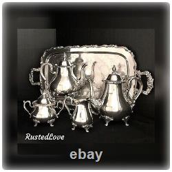 Silver Plated Tea Set Rogers Bro Rochelle 4 pieces with Oneida Tray Vintage