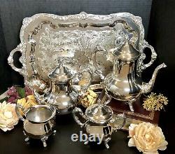 Silver Plated Tea Set by International Silver Co. 4 Pieces Plus Serving Tray