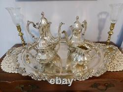 Silver Tea Set Lancaster Rose by Poole ANTIQUE! Bright and shiny silver plate