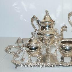 Silver on Copper BSC Birmingham Coffee & Tea Set Grapevine Pattern 6 Pieces