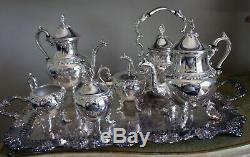 Silver on Copper BSC Birmingham Coffee & Tea Set Grapevine Pattern 7 Pieces