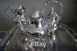 Silver on Copper BSC Birmingham Coffee & Tea Set Grapevine Pattern 7 Pieces